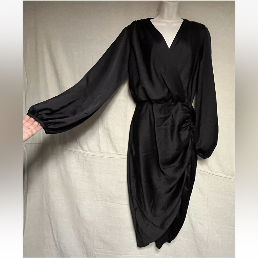 Renee C Black Size Medium Long Soeeve Sheath Dress with Bishop Sleeves